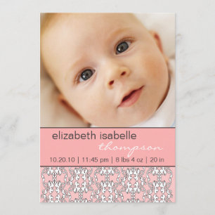 Baroque en rose bébé fille Faire-part photo