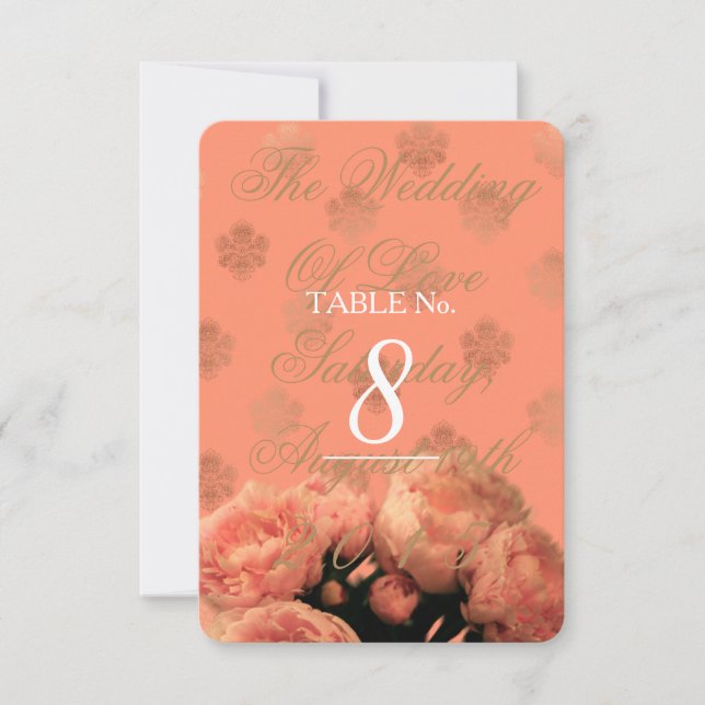 Baroque et Pivoines - Carte de Numéro de Table (Devant)