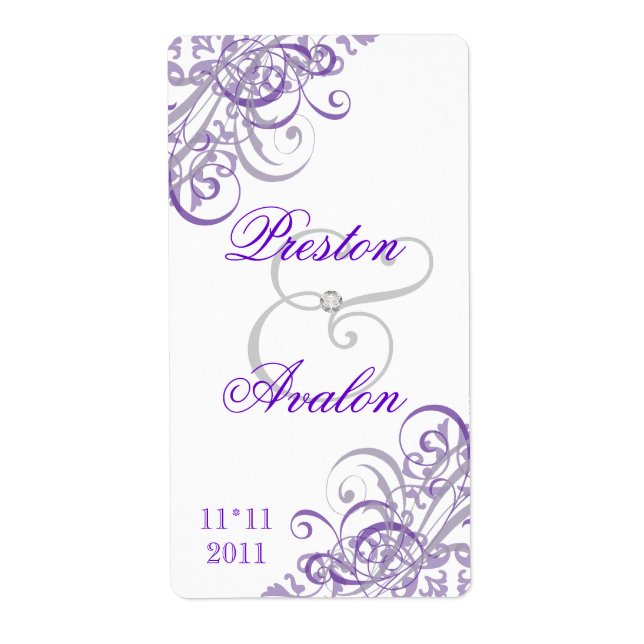 Baroque Purple Scroll Blanc Mariage Étiquette de v (Devant)