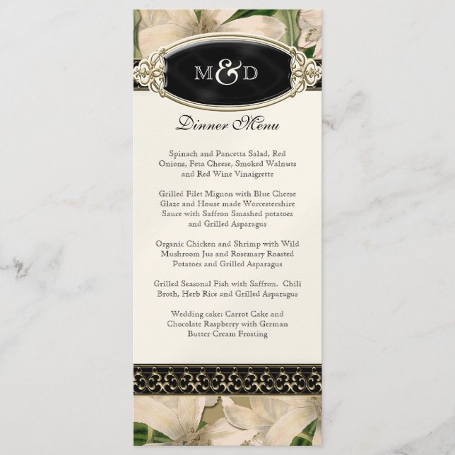 Baroque Vintage Lily Gold Formel Mariage Menu (Devant)