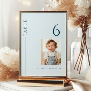 Barre bleu clair Mitzvah Numéro de table avec phot