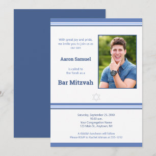 Barre Bleue Moderne Barre Mitzvah Photo Invitation