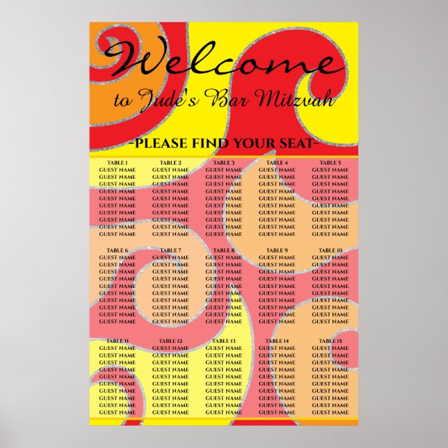 Barre BM et Bat mitzvah Tableau de sièges style an (Devant)