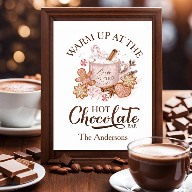 Barre Chocolat Hot Signer Poster de Noël Rose (Hot Chocolate Bar Sign Pink Christmas Poster)