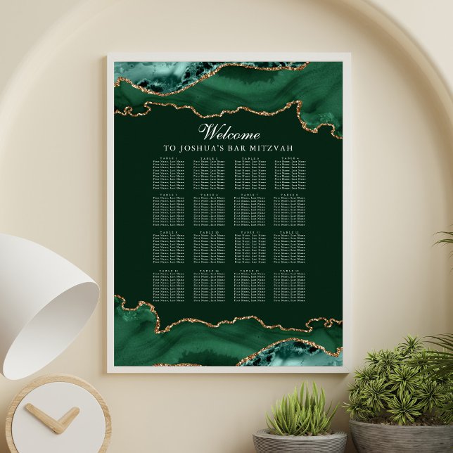 Barre d'Agate Or Vert foncé Mitzvah Tableau de siè (Créateur téléchargé)