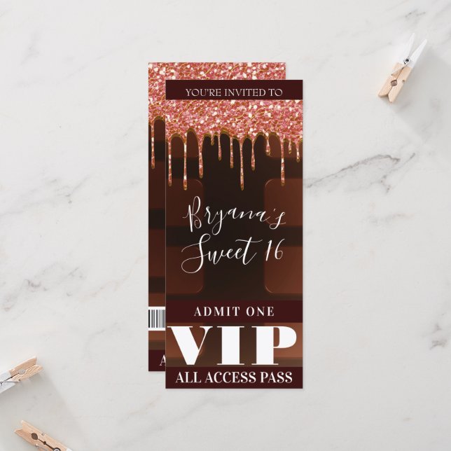 Barre de chocolat à paillettes roses VIP pour fête (Devant/Arrière en situation)