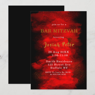 Barre de fumée noire et rouge Mitzvah Invitations