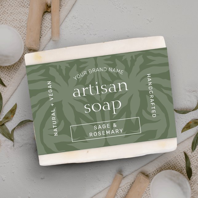 Barre De Savon Vert Sage Moderne Envelopper autour (Trendy sage green soap bar bellyband template with elegant serif fonts and modern layout)