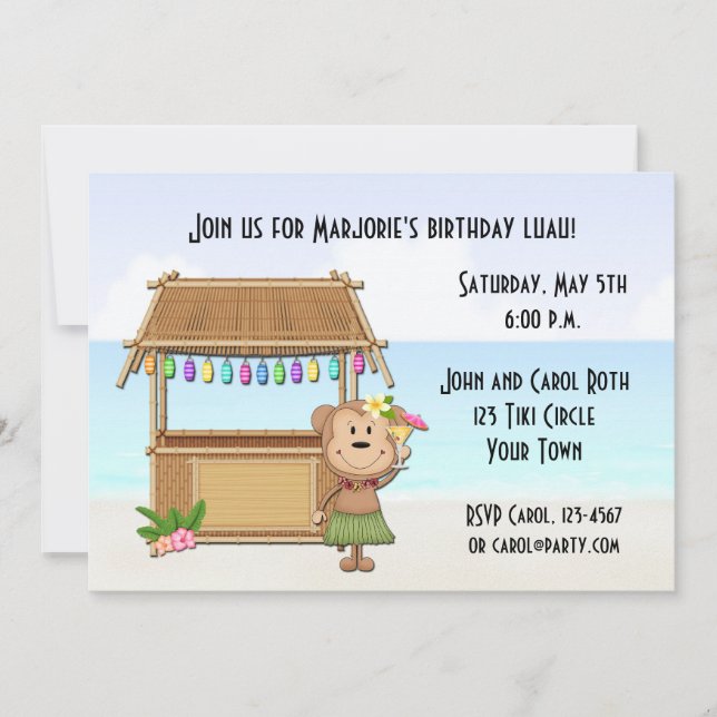 Barre de Tiki, invitation de singe de Luau (Devant)