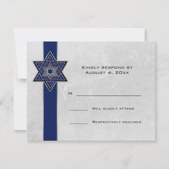 Barre étoilée bleu foncé Mitzvah RSVP (Devant)