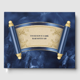 Barre mitzvah bleu marbre or scroll livre d'or