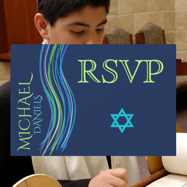 Barre Mitzvah Prière bleue et verte RSVP (Créateur téléchargé)