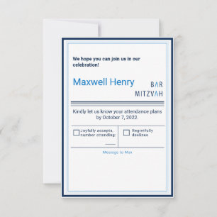 Barre moderne Bleu Barre Mitzvah RSVP