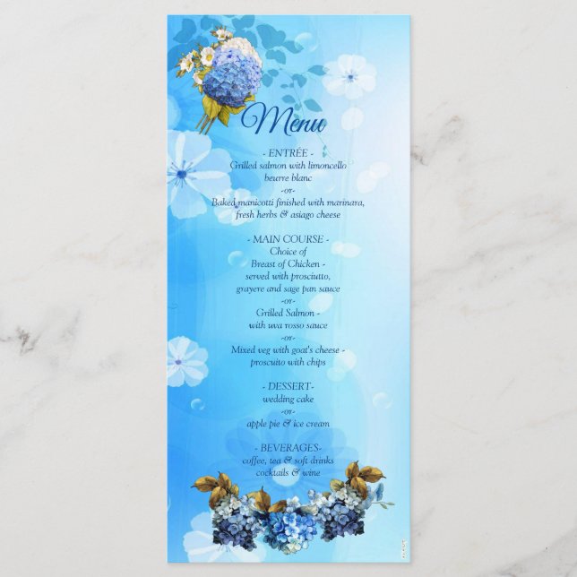 Barres d'aquarelle bleu Hydrangeas Menu (Devant)