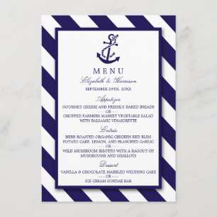 Barres nautiques et Ancre bleu marine Menu Mariage