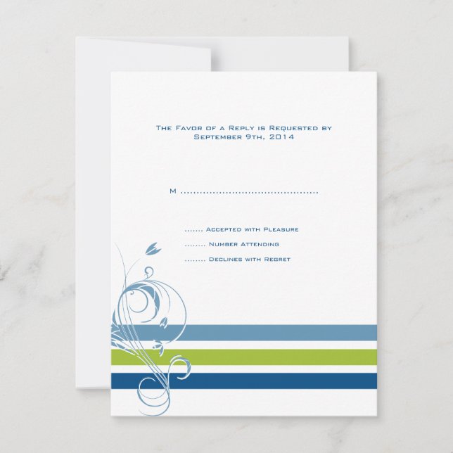 Bars floraux bleus et verts Mariage RSVP (Devant)
