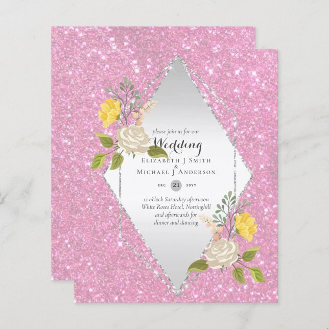 BAS BUDGET Blanc Rose Jaune Fleur Mariage Inviter (Devant / Derrière)