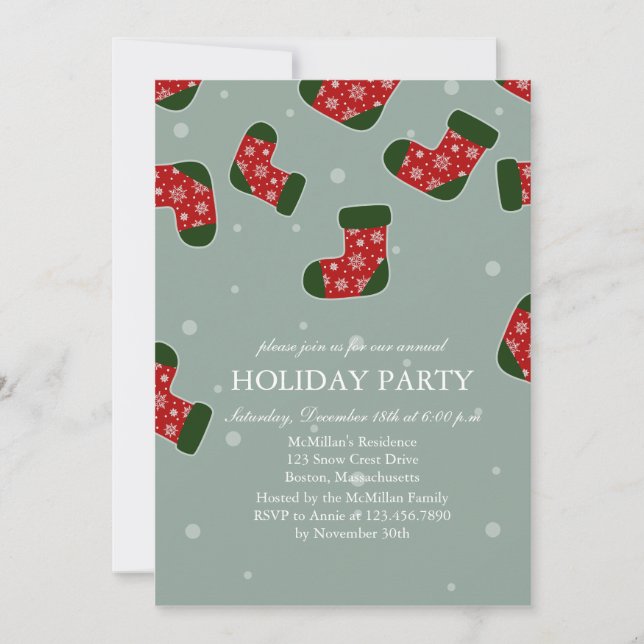 Bas de Noël bleu Fête de Noël invitation (Devant)