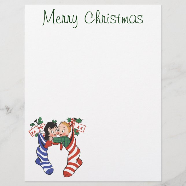 Bas de Noël Vintage avec de mignons enfants (Devant)