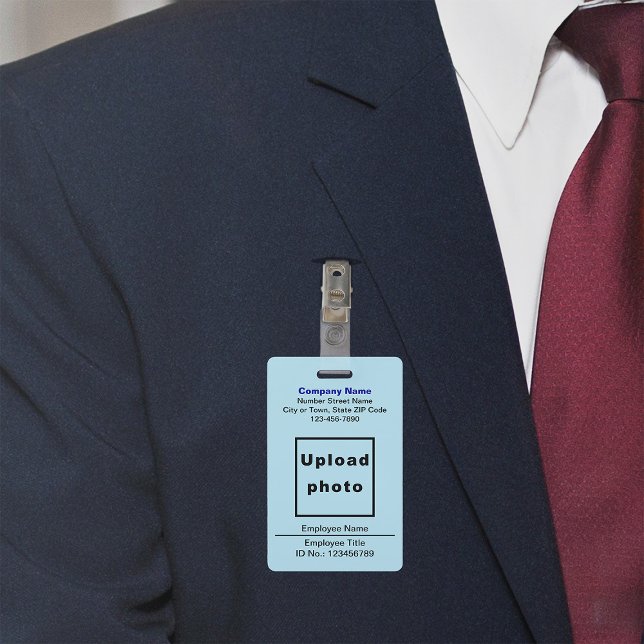 Basé sur le texte avec photo de l'employé Badge bl (Light blue company badge)
