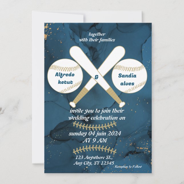 Baseball amour sport Thème Mariage Invitations (Devant)