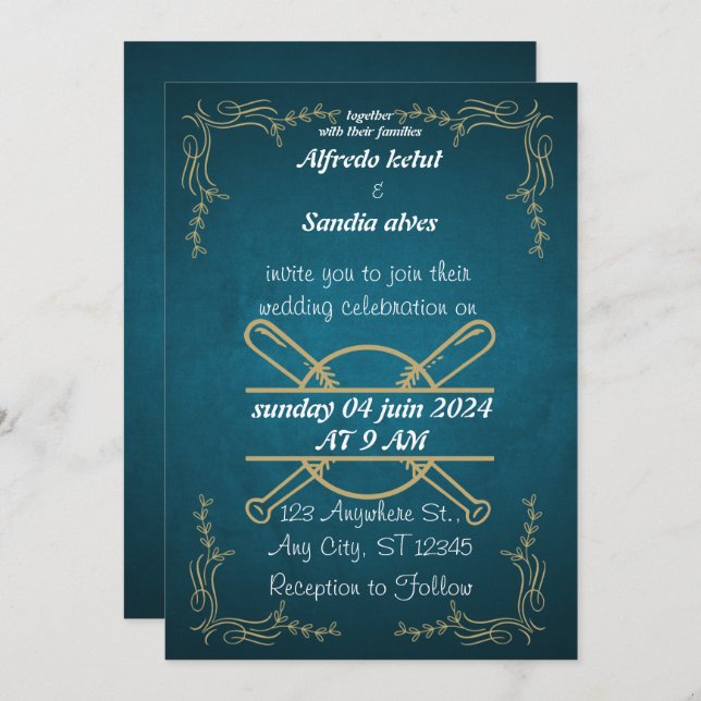 Baseball amour sport Thème Mariage Invitations (Devant / Derrière)