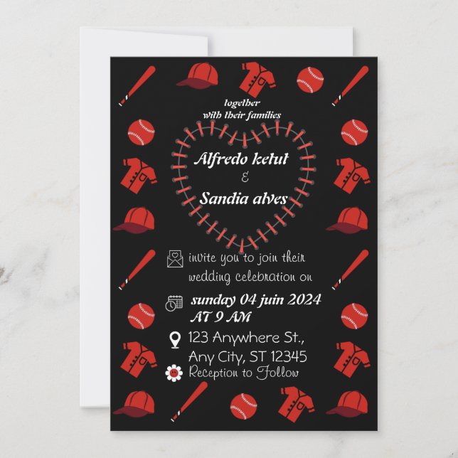 Baseball amour sport Thème Mariage Invitations (Devant)