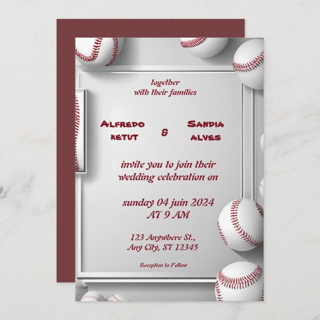 Baseball amour sport Thème Mariage Invitations (Devant / Derrière)