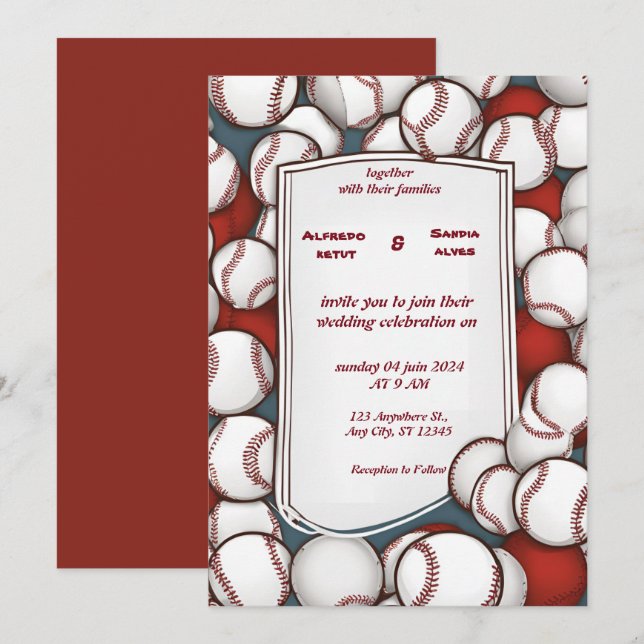 Baseball amour sport Thème Mariage Invitations (Devant / Derrière)
