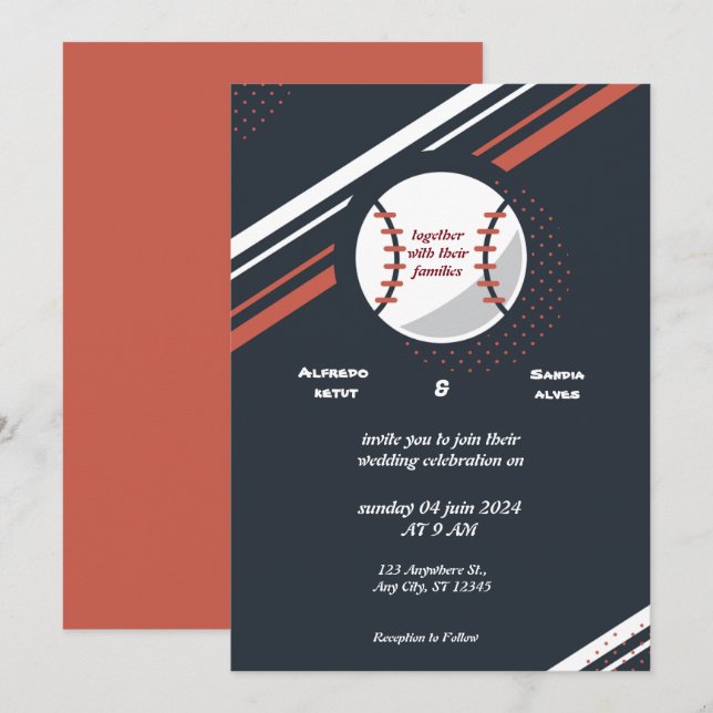 Baseball amour sport Thème Mariage Invitations (Devant / Derrière)