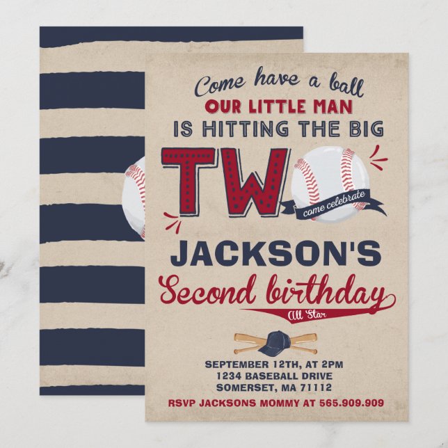 Baseball Anniversaire Invitation Baseball 2ème Ann (Devant / Derrière)
