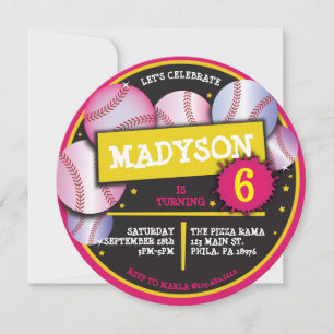 BASEBALL BALLS ROSE Anniversaire Fête Invitation