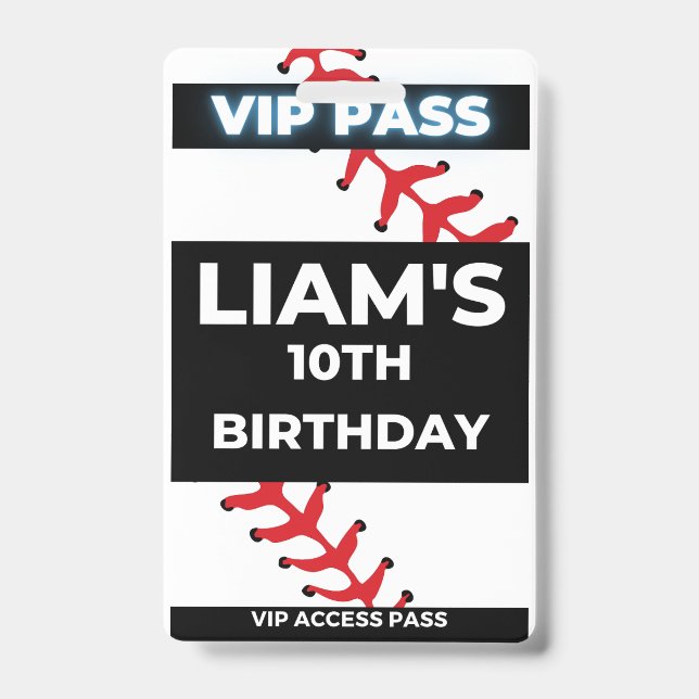Baseball birthday Party VIP Pass Badge (Face)