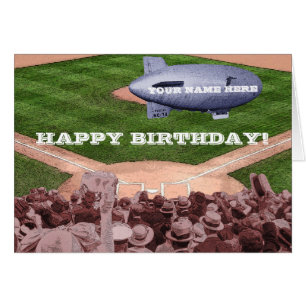 BASEBALL BLIMP VINTAGE CARTE D'ANNIVERSAIRE COMIQU