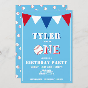 Baseball Blue Birthday Invitation Garçon 1er anniv