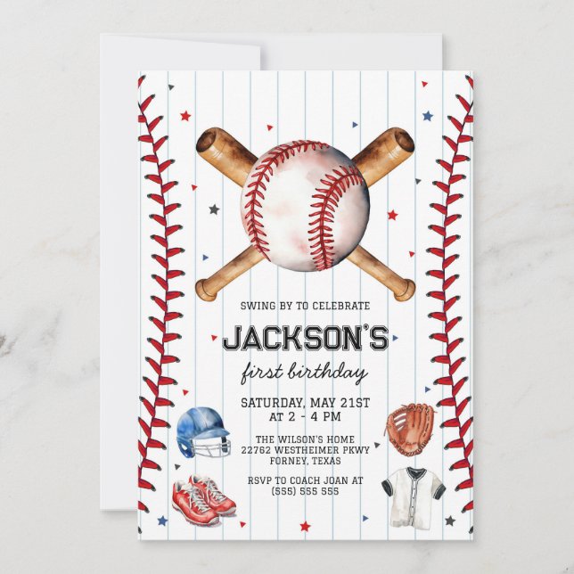 Baseball Boy Birthday Party Invitation (Devant)