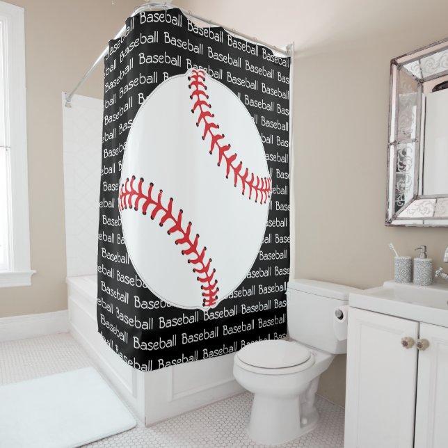 Baseball Carrelé Texte Design Douche Rideau (En situation)