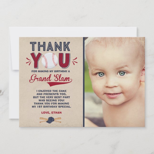 Baseball Carte de remerciements Baseball 1er Anniv (Devant)