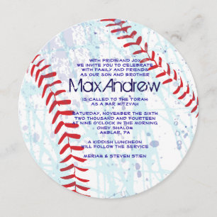 BASEBALL CRAZE Round Bar Invitation Bat mitzvah
