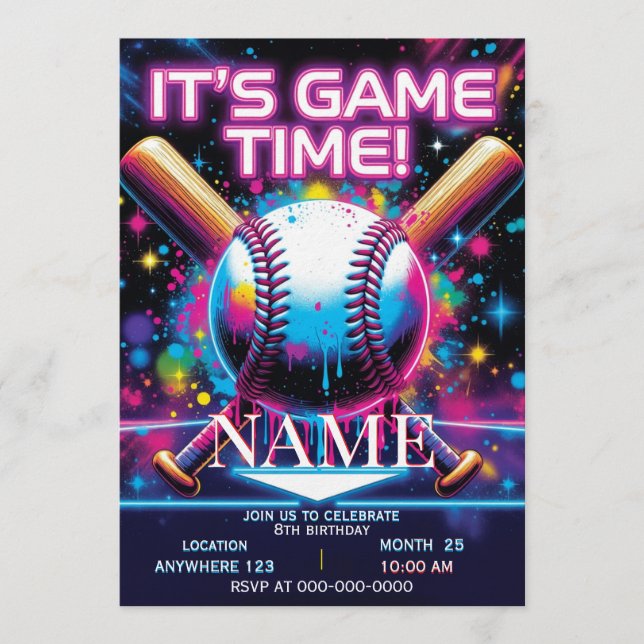 Baseball Ice Cream Drip Birthday Invitation (Devant)