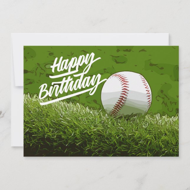 Baseball Joyeux Anniversaire avec balle sur herbe  (Devant)