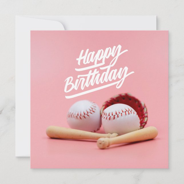 Baseball Joyeux Anniversaire avec balle sur rose (Devant)
