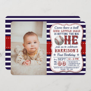 Baseball Photo 1er Anniversaire Invitations