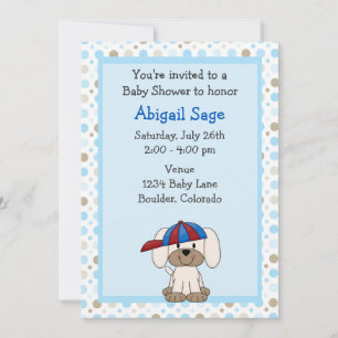 Baseball Puppy Baby Boy Shower Invitation