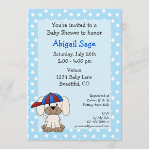 Baseball Puppy Baby Boy Shower Invitation