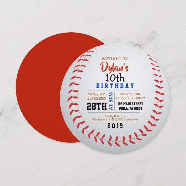 BASEBALL ROND Anniversaire Fête Invitation (Devant / Derrière)