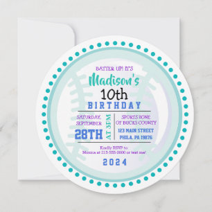 BASEBALL ROND Aqua Anniversaire Fête Invitation