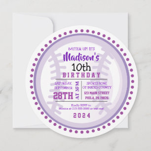BASEBALL ROND Violet Anniversaire Fête Invitation