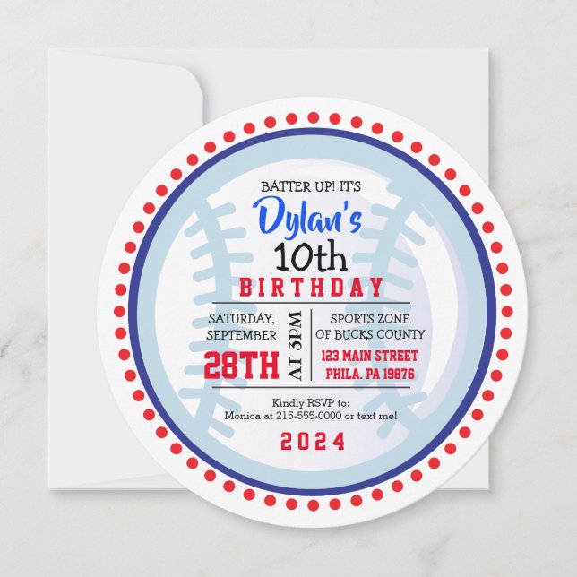 BASEBALL Rouge Blanc Bleu Anniversaire Invitation (Devant)