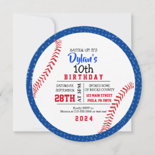 BASEBALL Rouge Blanc Bleu Anniversaire Invitation